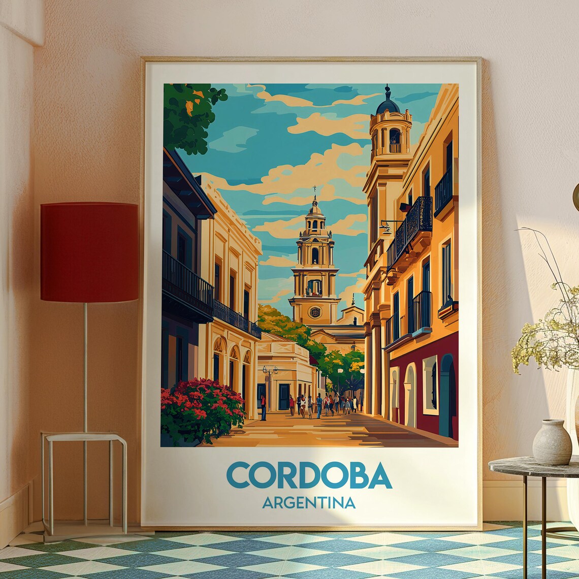 Cordoba Argentina Colonial Street Cathedral Retro Travel Poster - Image 2