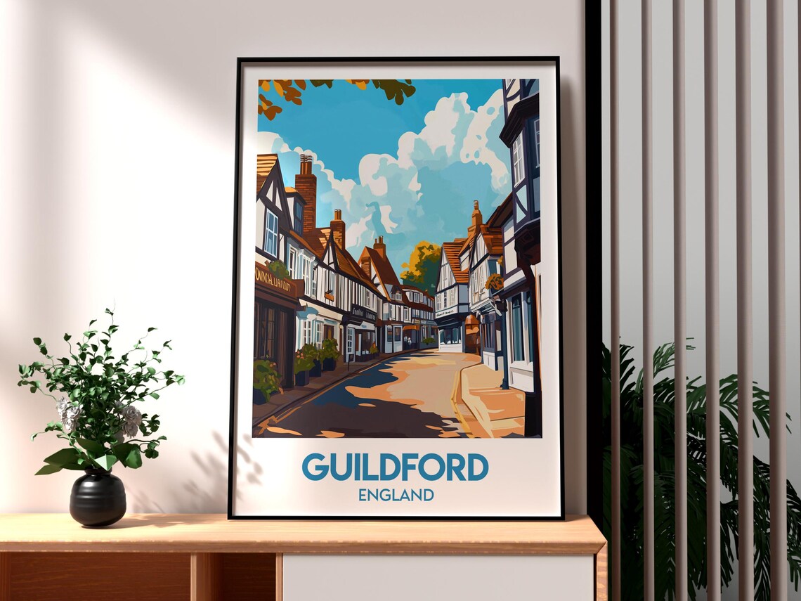 Guildford England Timber Framed Old Town Street Travel Poster