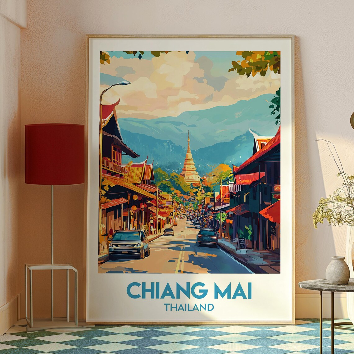 Chiang Mai Thailand Old Town Temple Street Mountain Travel Poster - Image 2