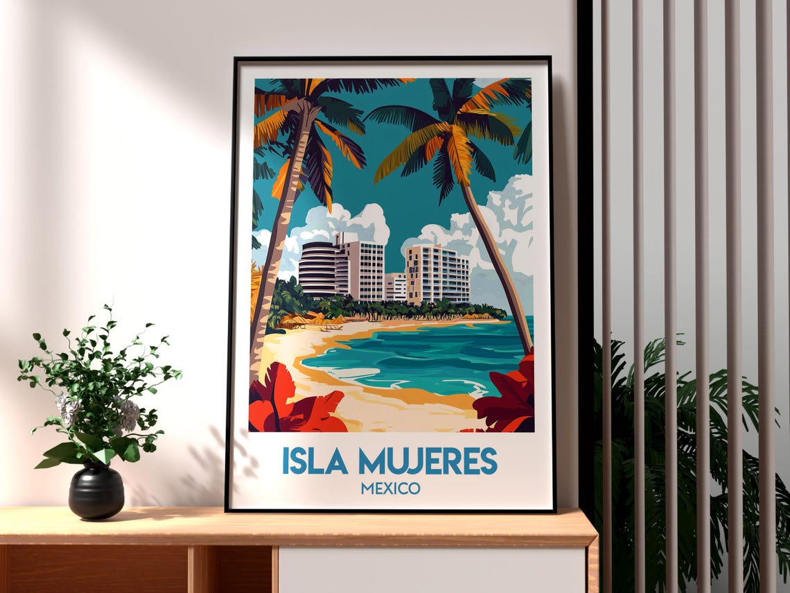 Isla Mujeres Mexico Tropical Beach Resort Palm Tree Travel Poster
