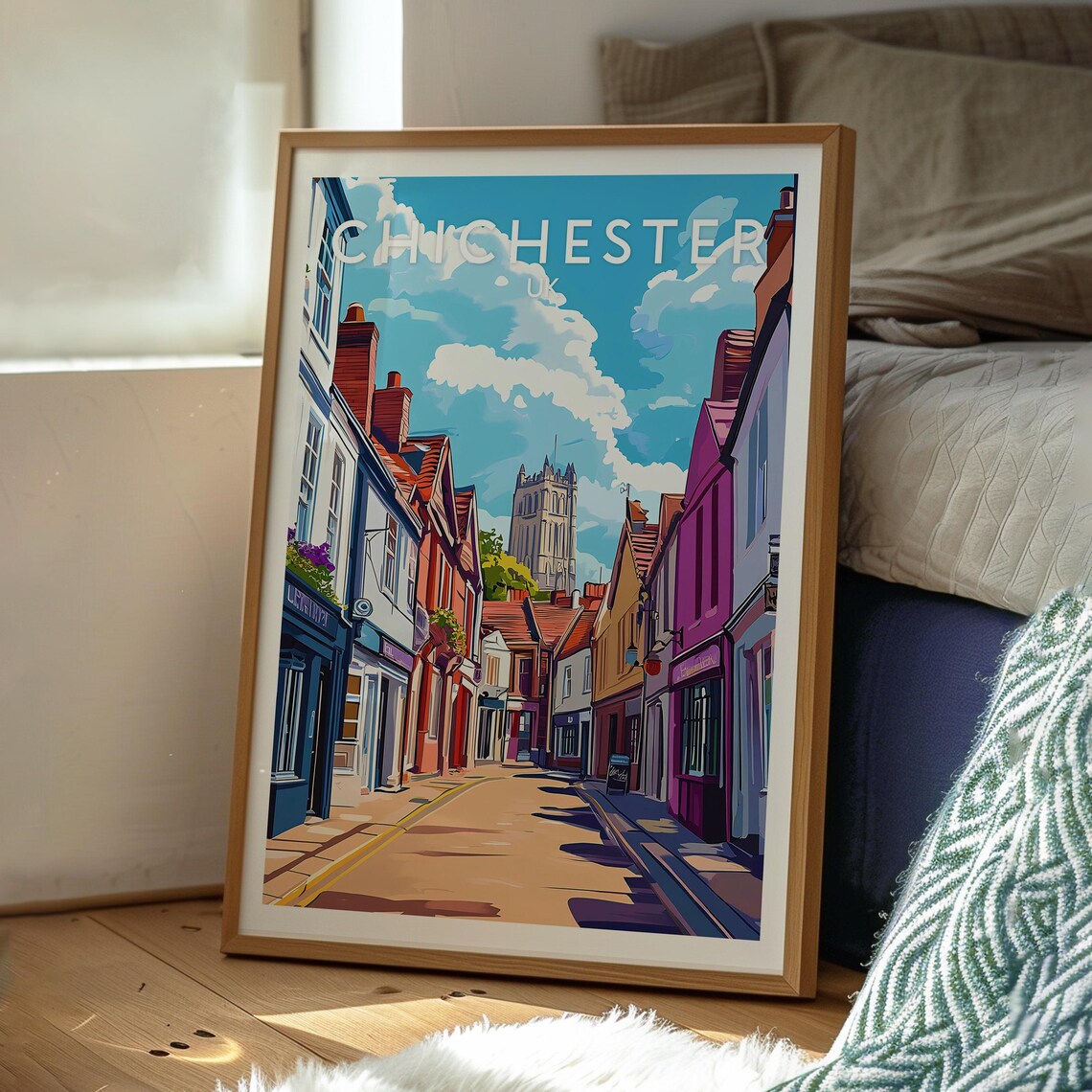 Chichester England Cathedral City Street Vintage Travel Poster - Image 3