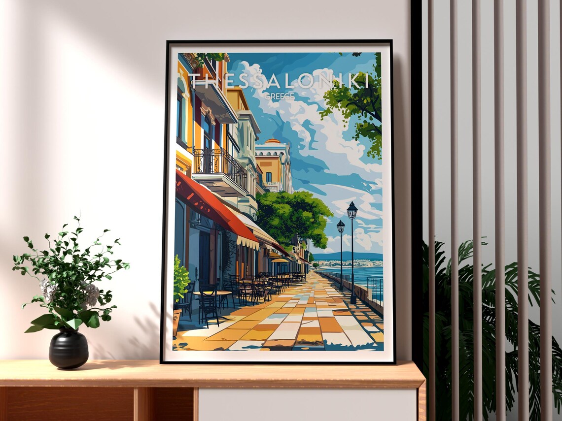 Thessaloniki Greece Waterfront Promenade Old Town Travel Poster