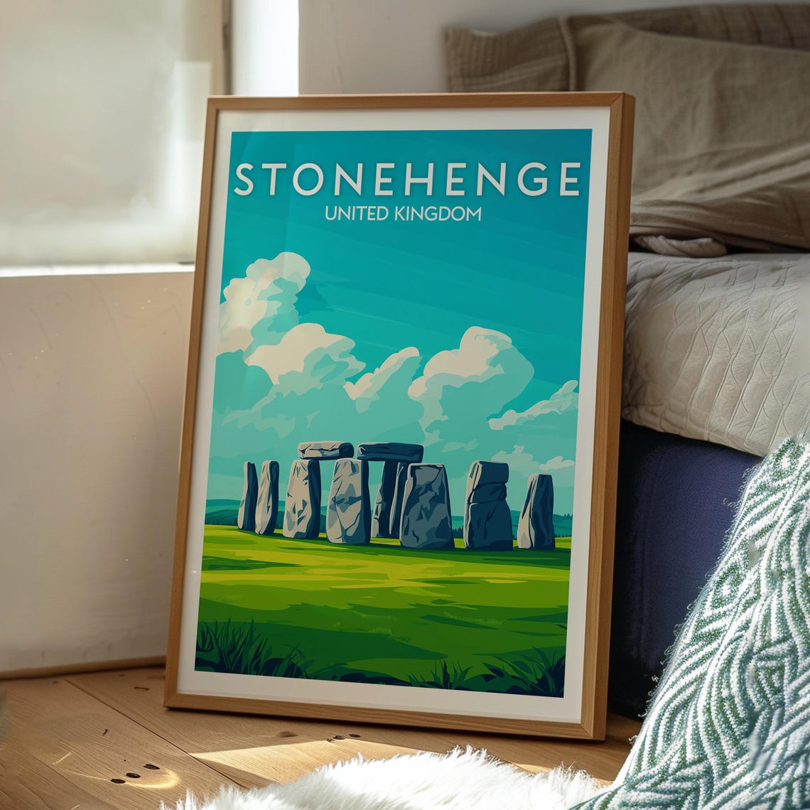 Stonehenge UK Ancient Stones Green Meadow Sky Vintage Poster - Image 3