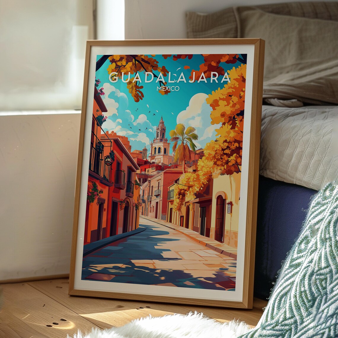 Guadalajara Mexico Colonial Street Church Tower Travel Poster - Image 3