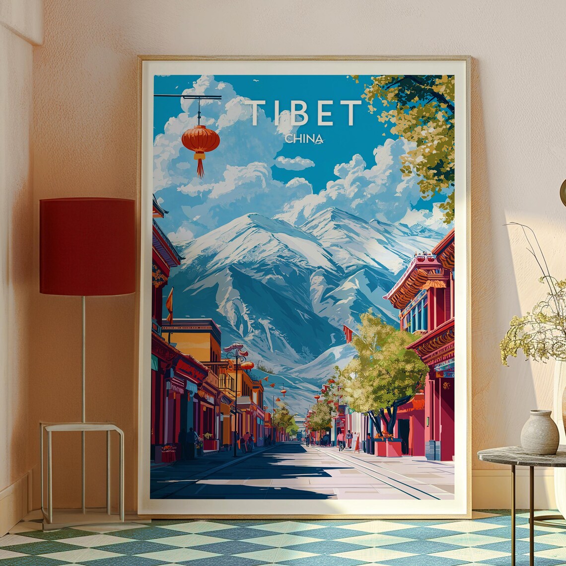 Tibet China Snow Mountain Street Lantern Alpine Travel Poster - Image 2