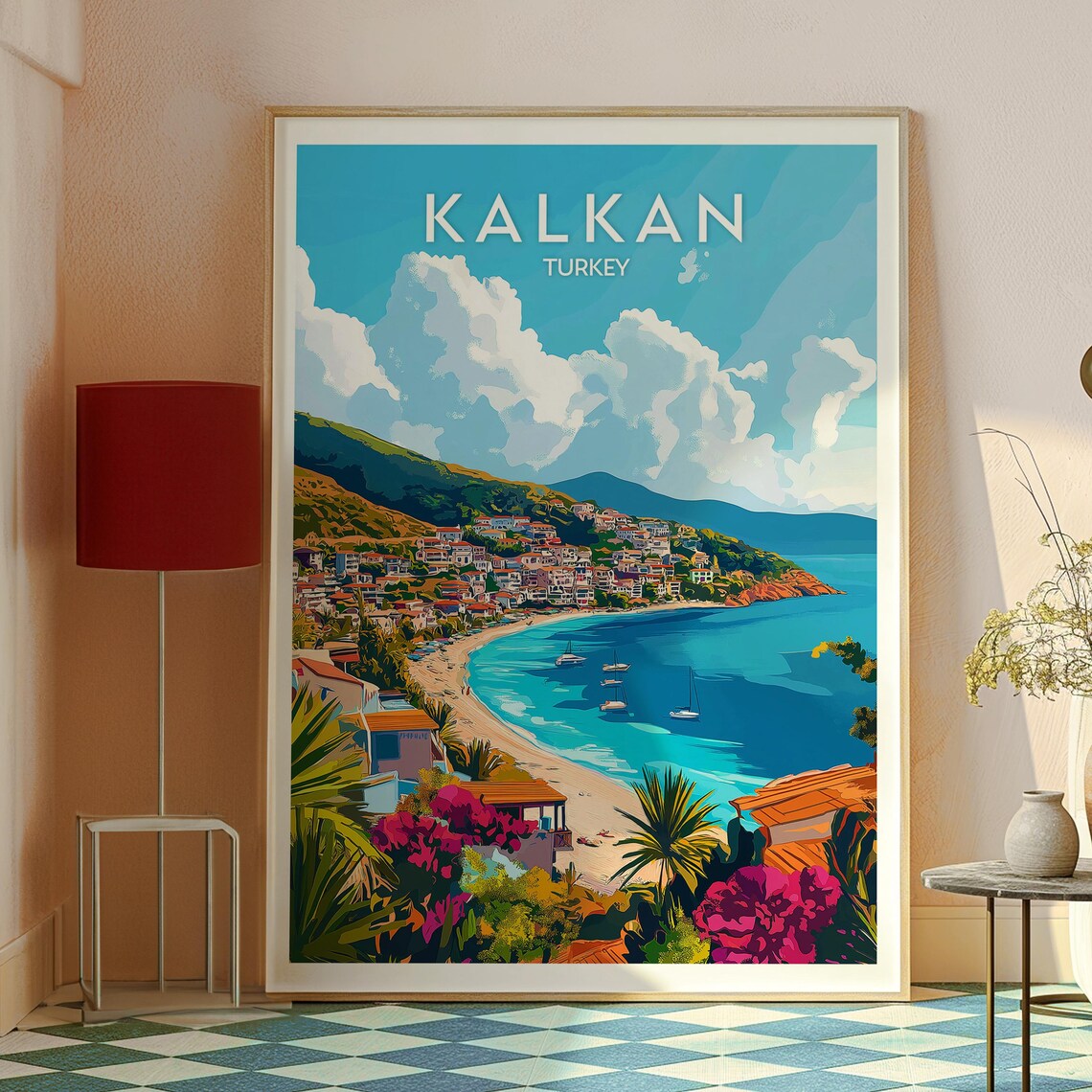 Kalkan Turkey Turquoise Bay Beach Sailboats Coastal Escape Poster - Image 2