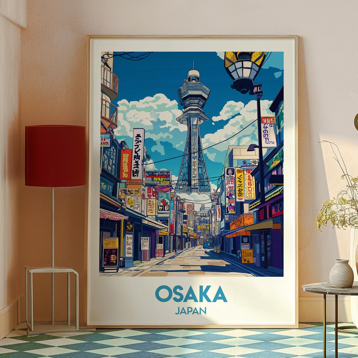 Osaka Japan Bustling Neon Street Tsutenkaku Tower and Signs Poster - Image 2