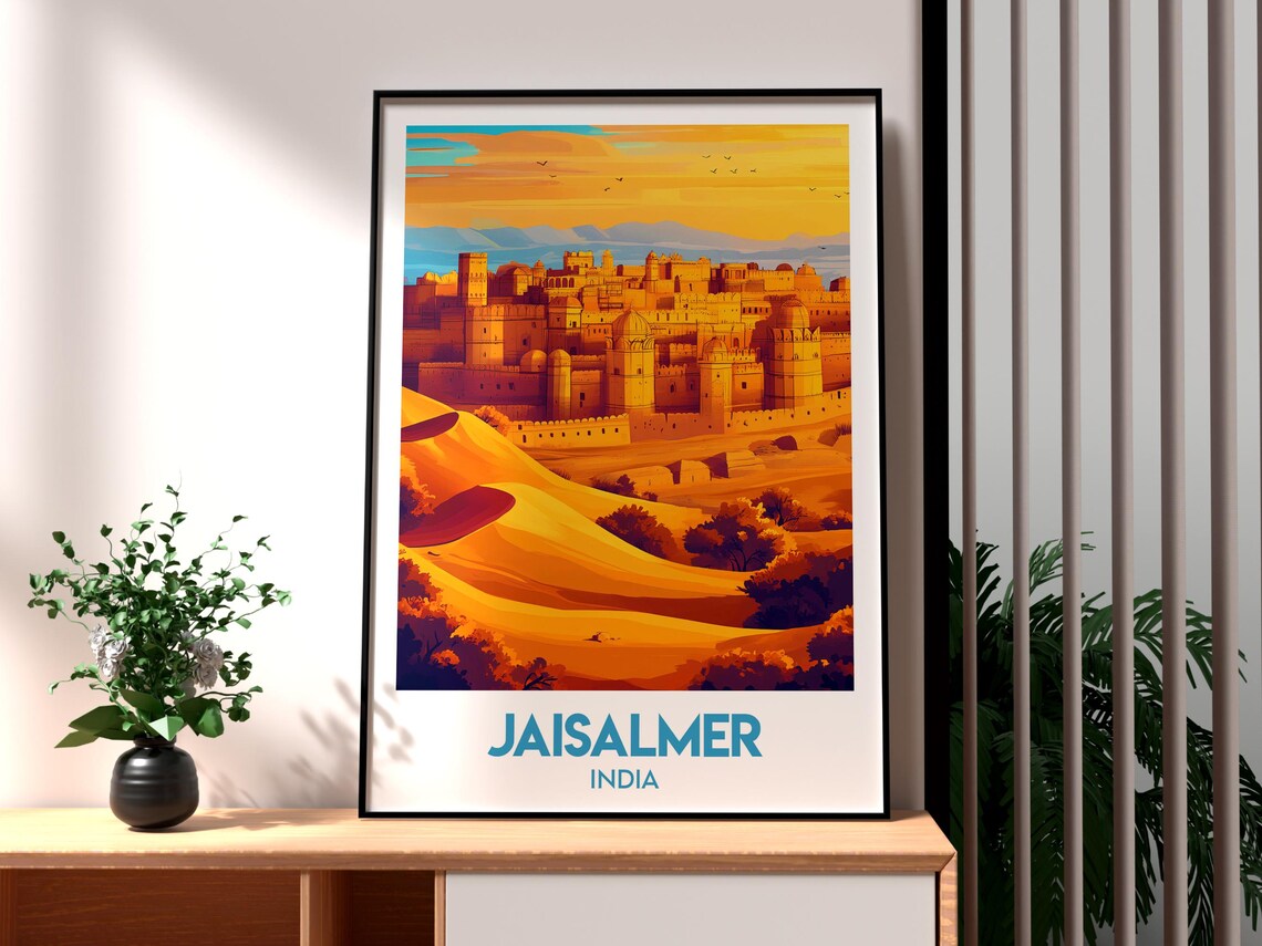 Jaisalmer India Golden Desert Fort Sunset Vintage Travel Art Poster
