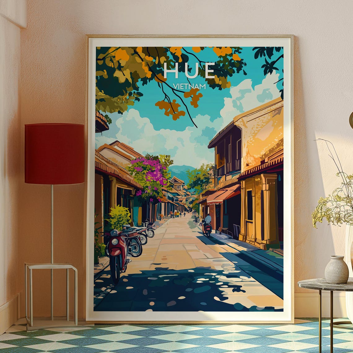 Hue Vietnam Old Town Street Motorbikes Golden Light Travel Poster - Image 2
