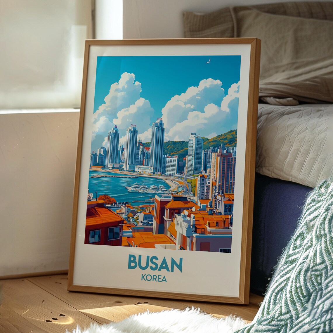 Busan Korea Harbor City Skyline Seaside Towers Beach Travel Poster - Image 3
