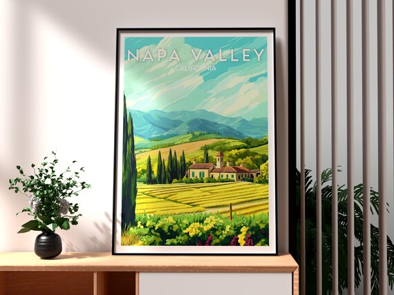 Napa Valley California Vineyard Estate Rolling Green Hills Poster