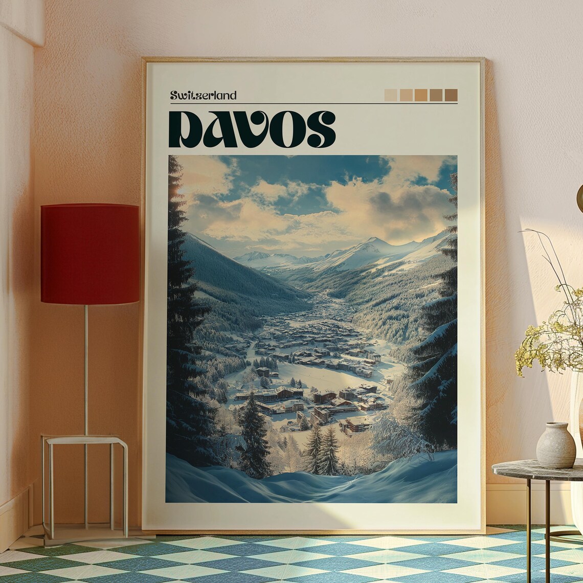 Davos Switzerland Swiss Alps Snowy Ski Resort Valley Travel Poster - Image 2