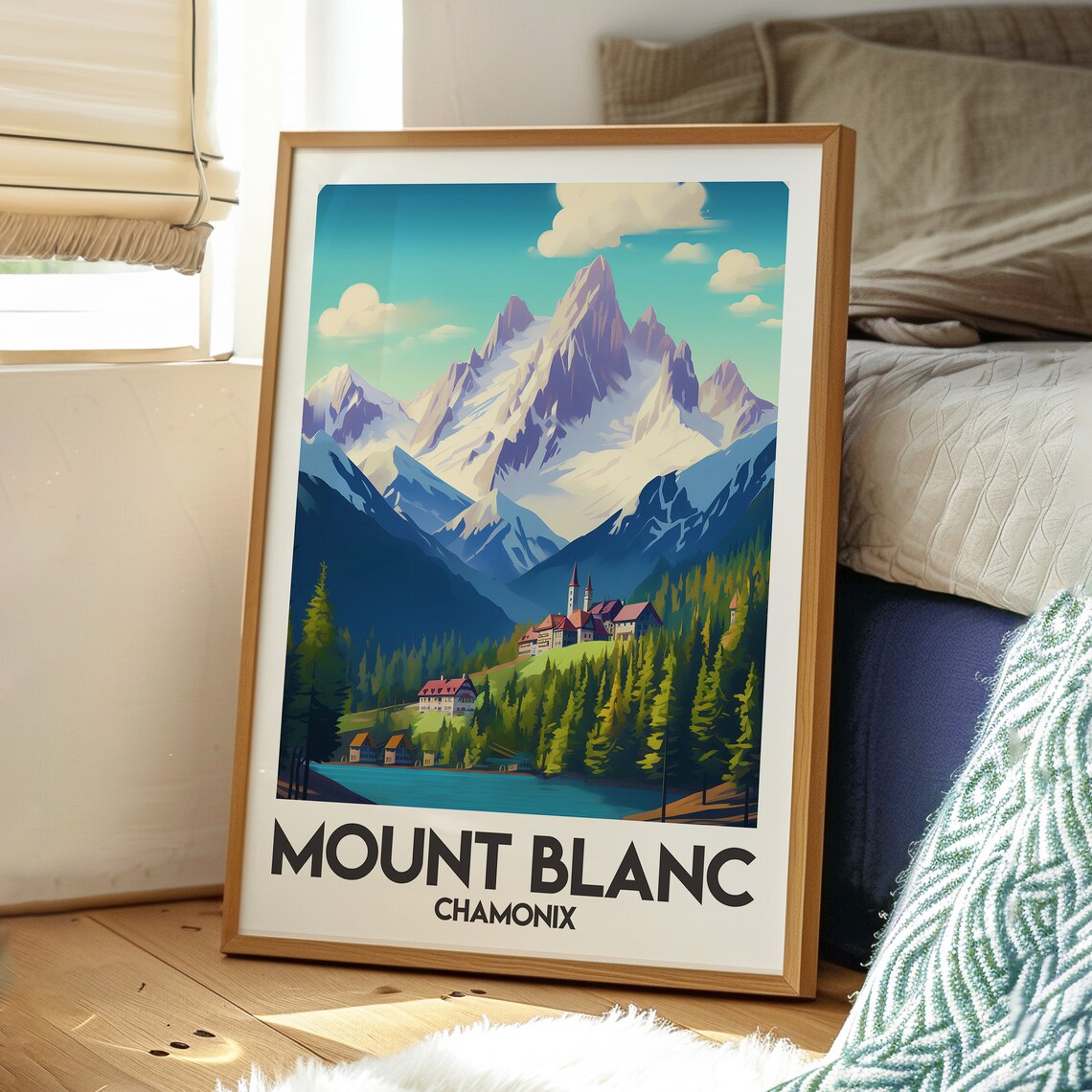 Mount Blanc Chamonix Alpine Peaks Chalet Village Lake View Art Poster - Image 2