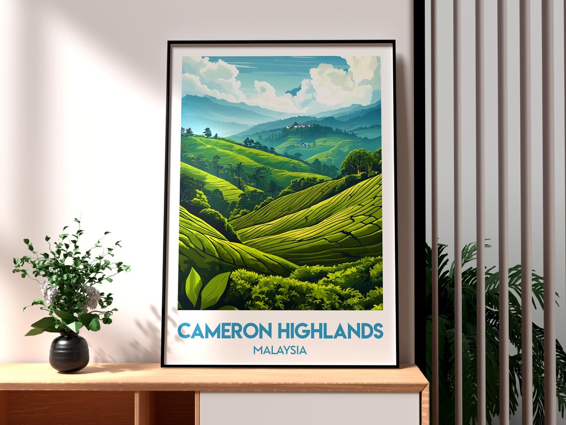 Cameron Highlands Malaysia Tea Plantation Hills Travel Poster