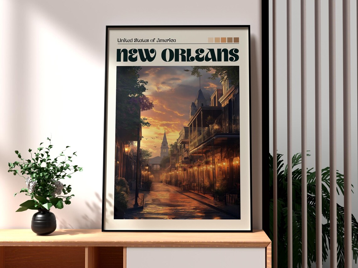 New Orleans USA French Quarter Balcony Street Sunset Travel Poster