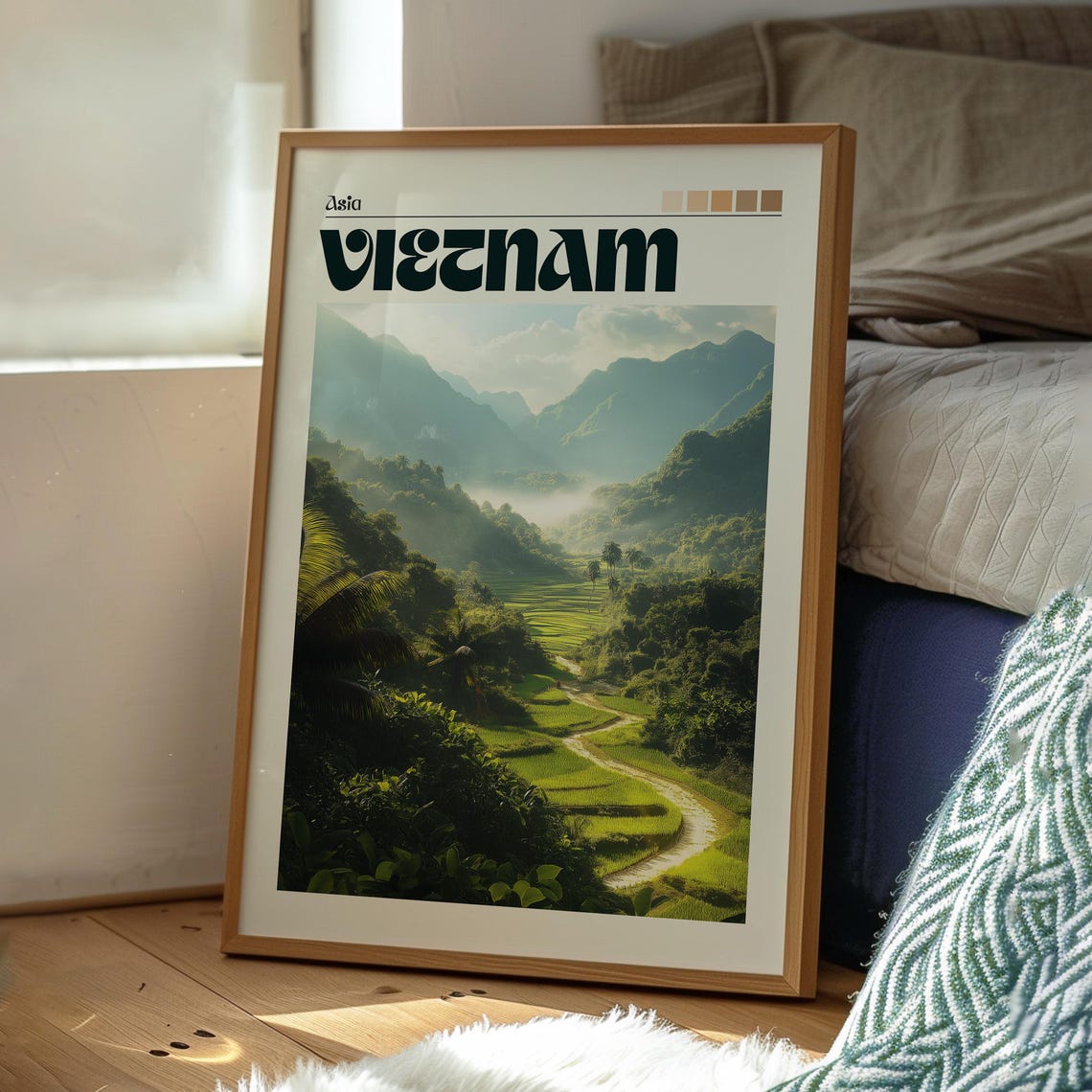 Vietnam Asia Rice Terraces Misty Mountain Valley Green View Poster - Image 3
