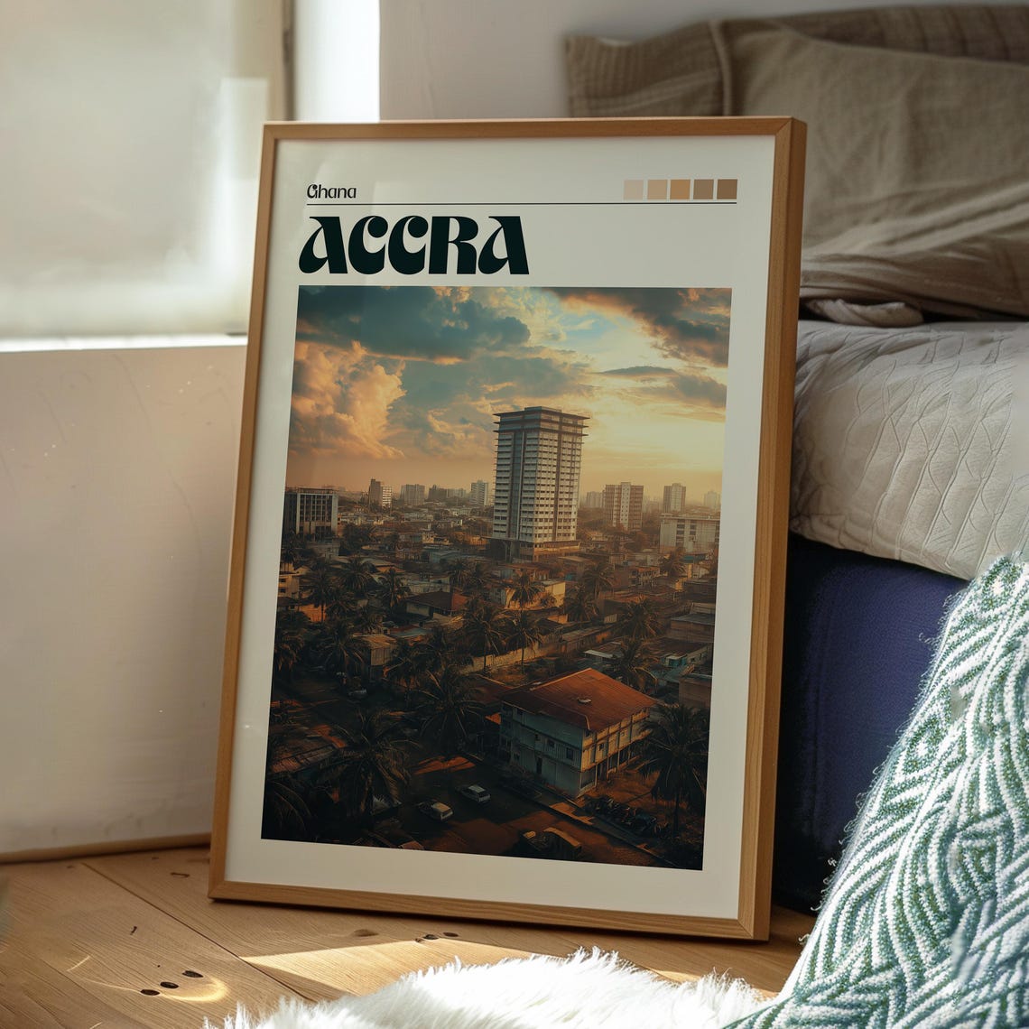 Accra Ghana City Skyline Golden Hour Retro Sunset Travel Poster - Image 3