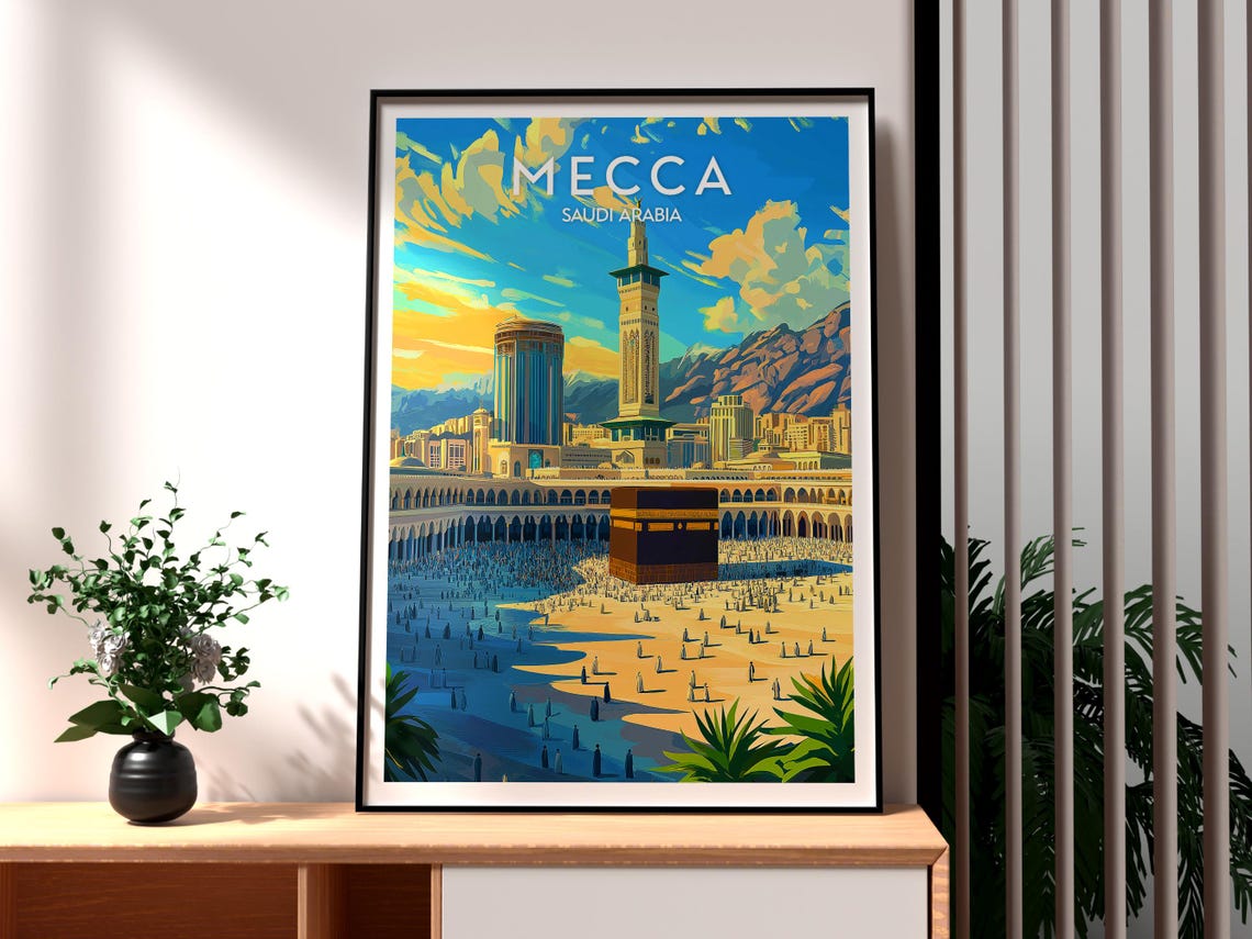 Mecca Saudi Arabia Kaaba Grand Mosque Pilgrimage Travel Poster