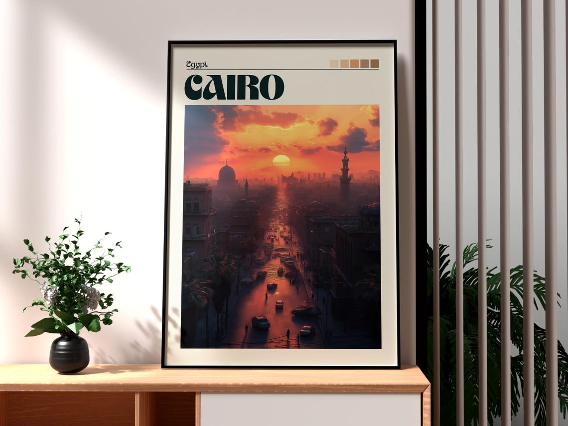 Cairo Poster Egypt Travel The Pyramids Art Print City Wall