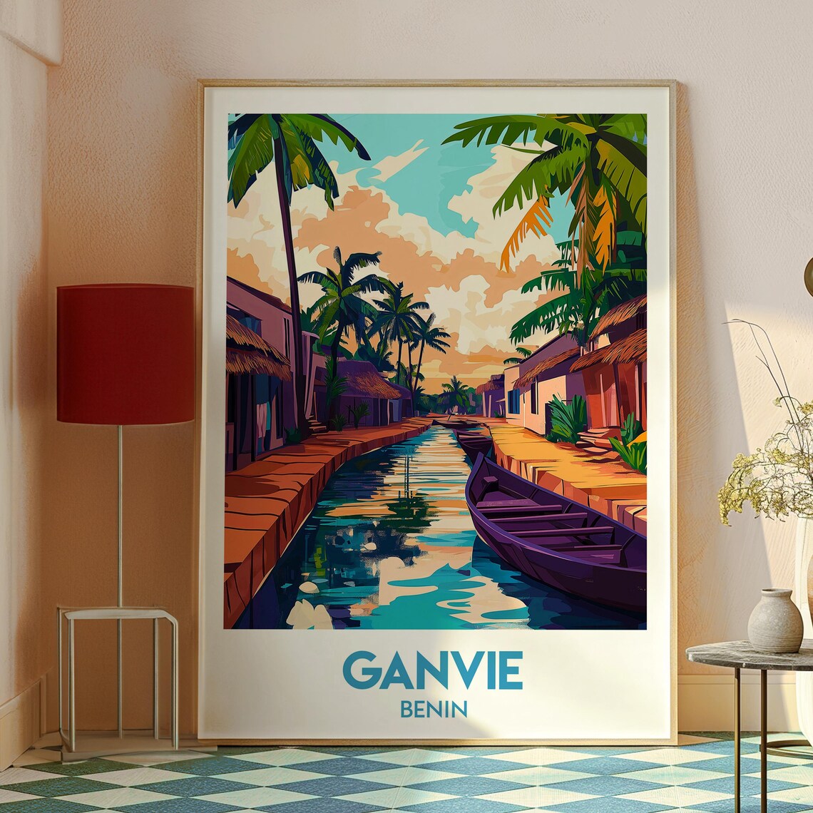 Ganvie Benin Stilt House Canal Pirogue Boat Africa Travel Art Poster - Image 2
