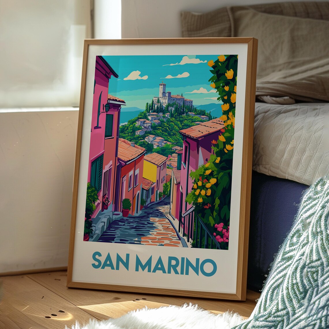 San Marino Hilltop Fortress Old Town Street Scene Travel Poster - Image 2