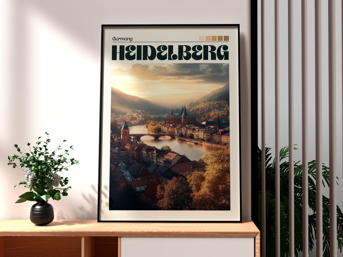 Heidelberg Germany Romantic Old Town River Bridge Sunset View Poster