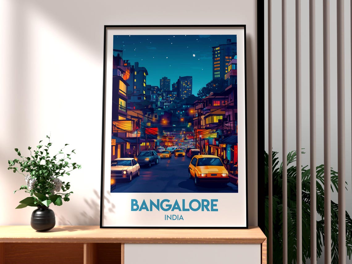 Bangalore India Night Street City Lights Vibrant Travel Poster