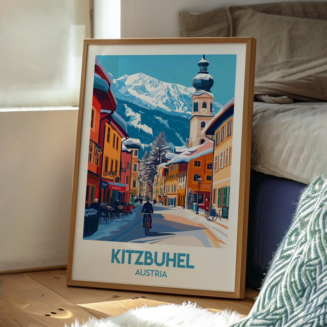 Kitzbuhel Austria Snowy Alpine Old Town Street Vintage Travel Poster - Image 3