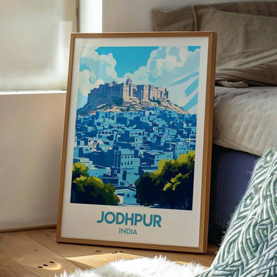 Jodhpur India Blue City Mehrangarh Fort Vintage Travel Art Poster - Image 3