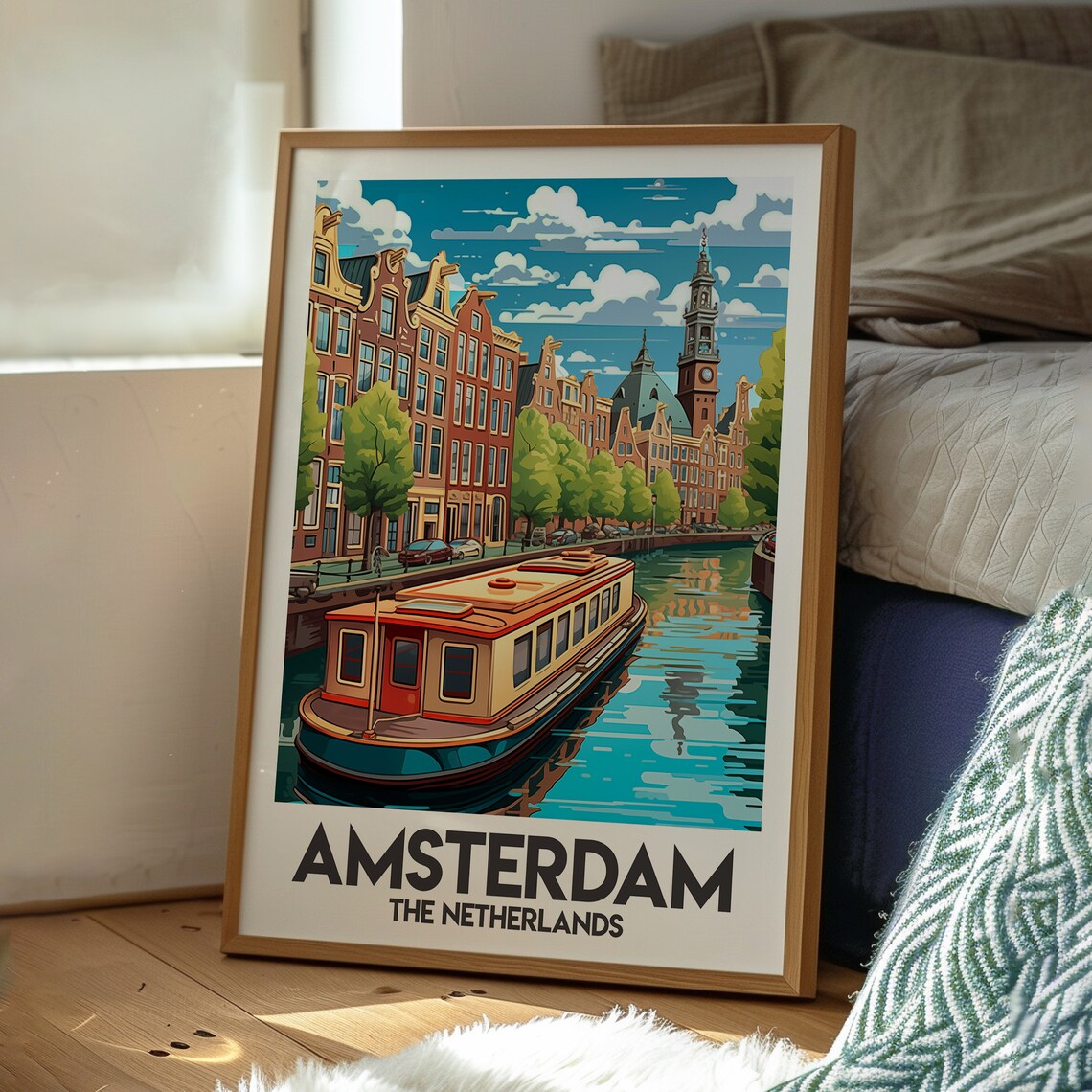 Amsterdam Netherlands Canal Boat and Historic Canal Houses Poster - Image 3
