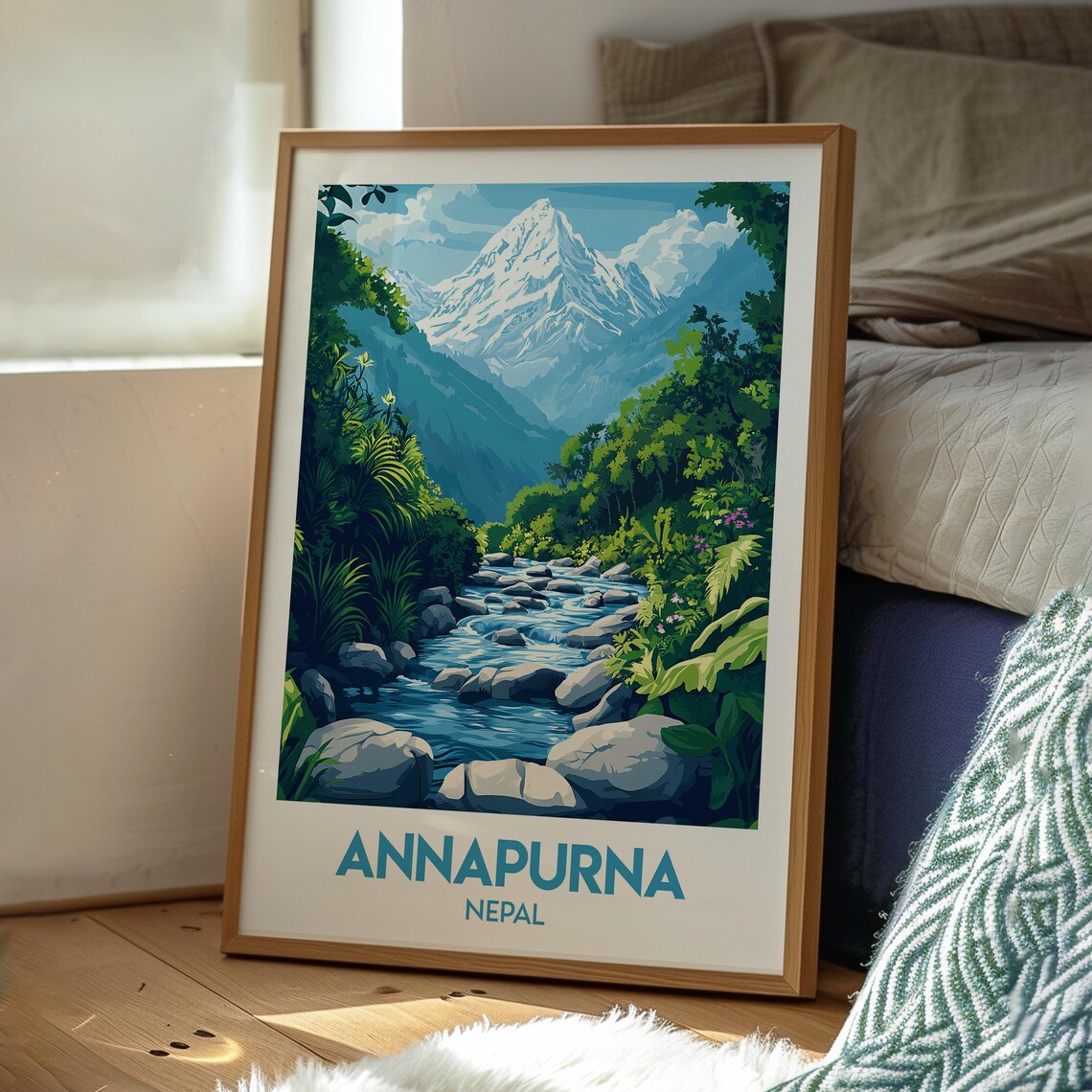 Annapurna Nepal Snow Peak Over Jungle River Valley Travel Poster - Image 3