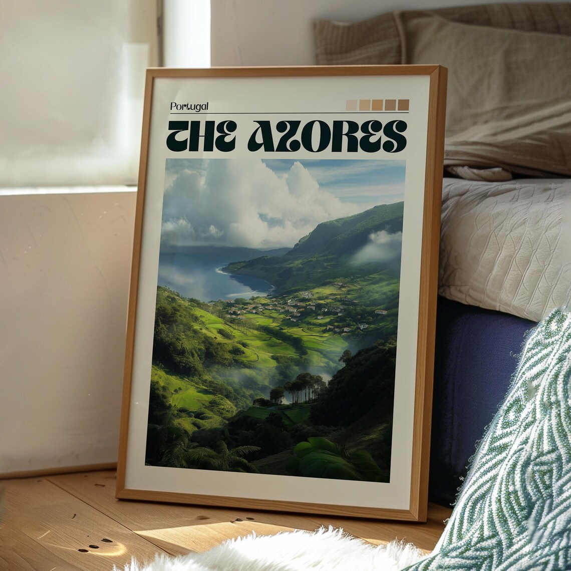 The Azores Portugal Green Valley Coast Mist Retro Travel Poster - Image 3