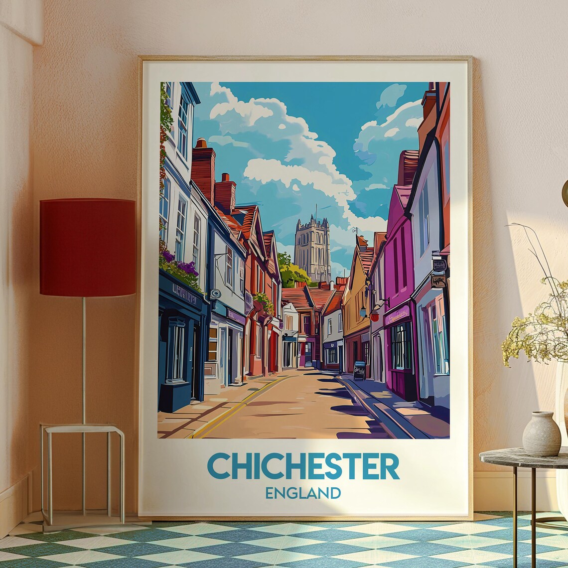 Chichester England Historic Street Cathedral Tower Travel Poster - Image 2