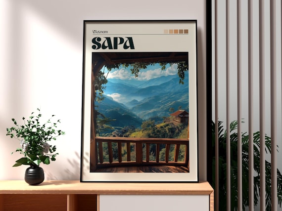 Sapa Vietnam Mountain Terrace Balcony View Vintage Travel Poster