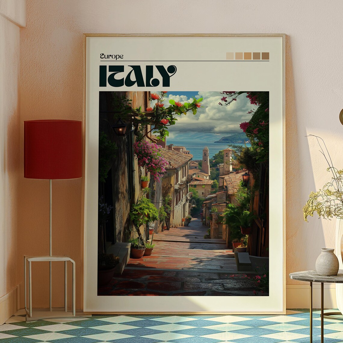 Italy Flower Alley Old Town Sea View Coastal Village Travel Poster - Image 2