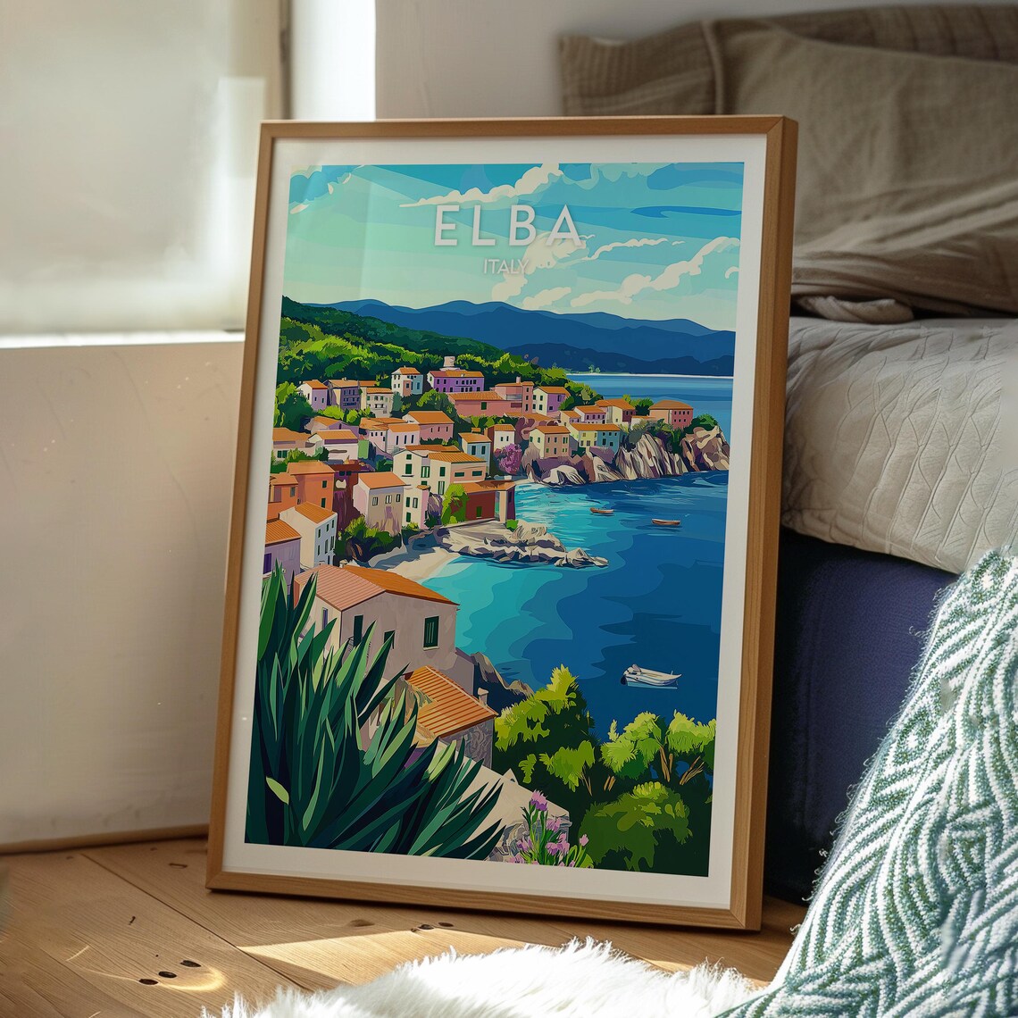 Elba Italy Retro Travel Poster Tuscan Island Coastal Village Art - Image 3