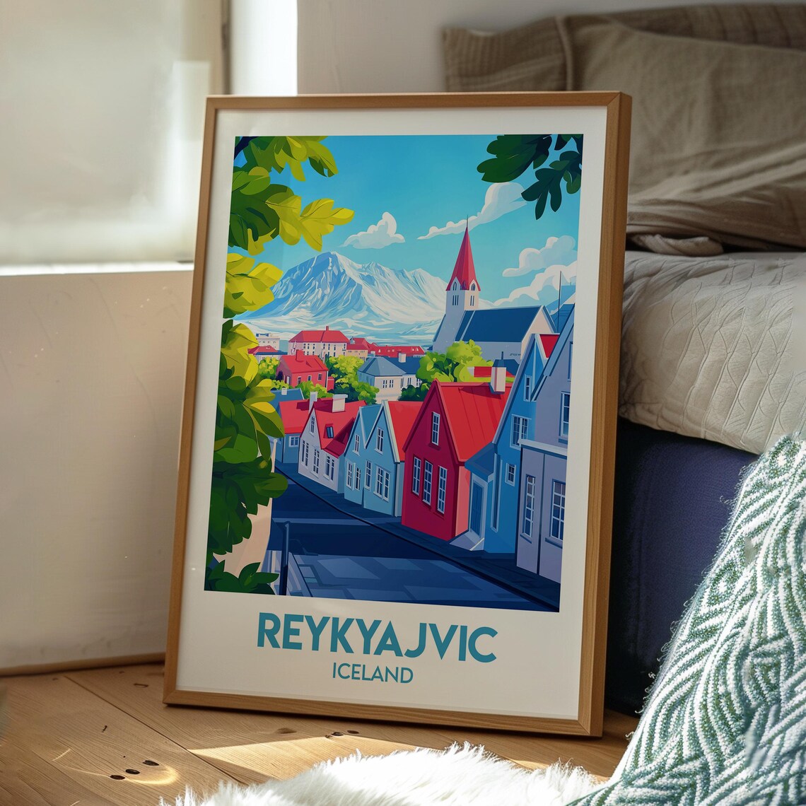 Reykjavik Iceland Colorful Street Old Town Church Spire Poster - Image 3