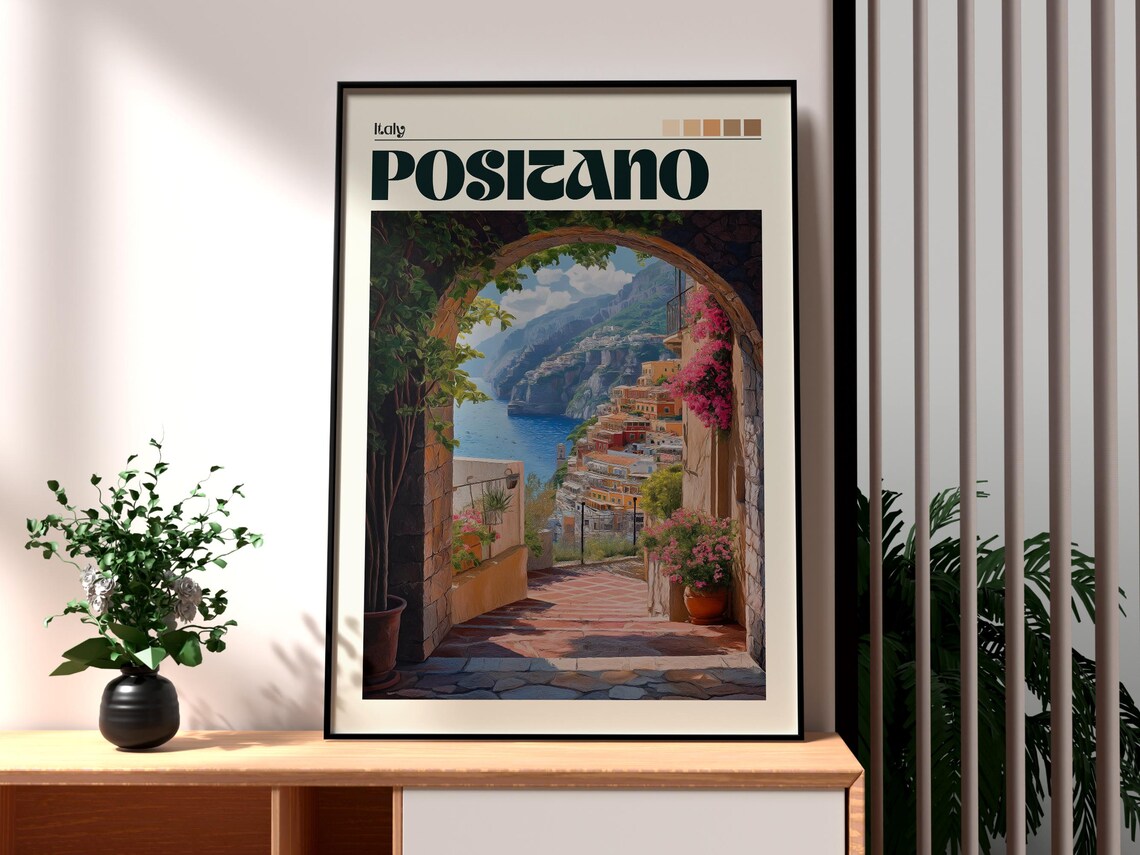 Positano Italy Amalfi Coast Archway Seaside Retro Travel Poster