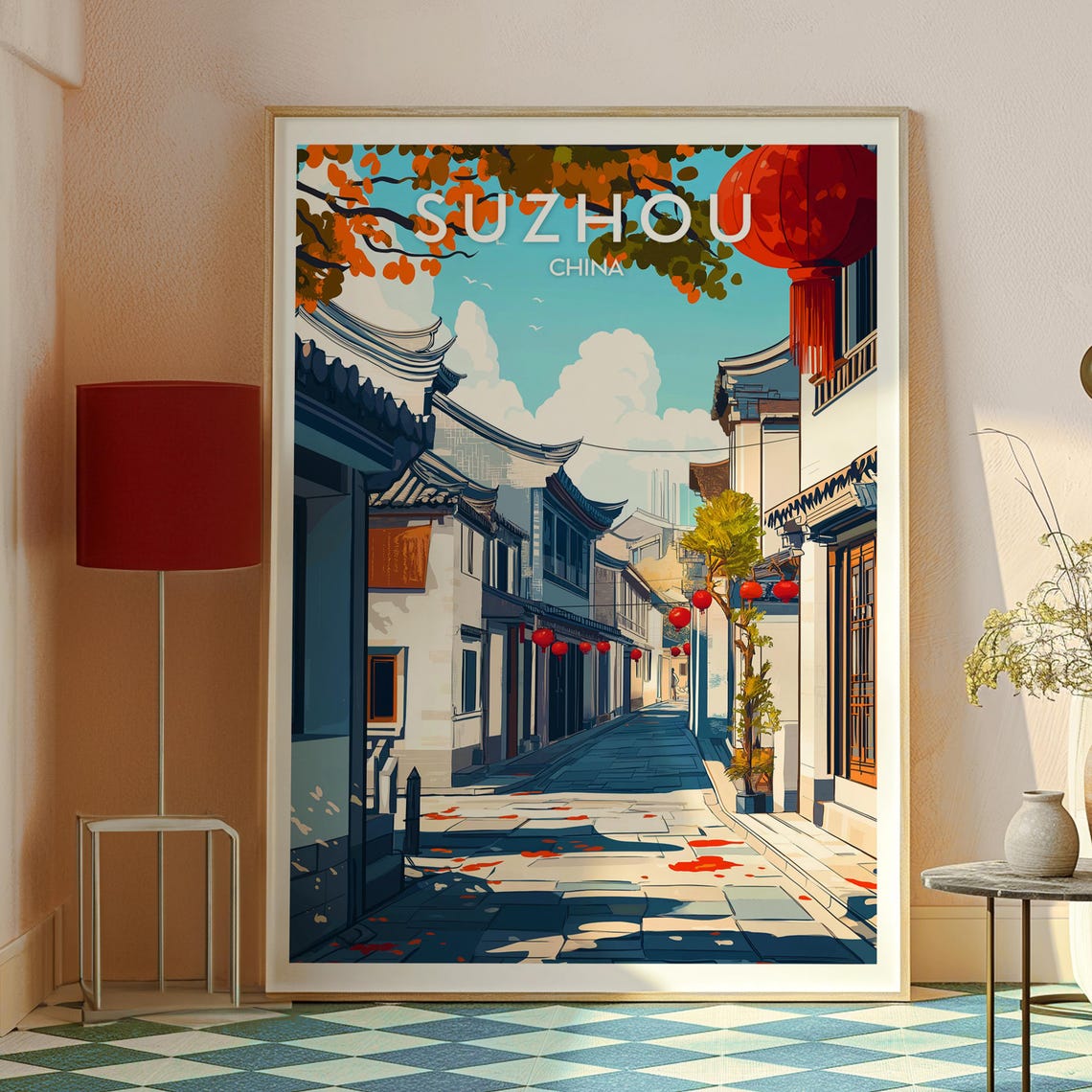 Suzhou China Traditional Street Red Lanterns Vintage Travel Poster - Image 2