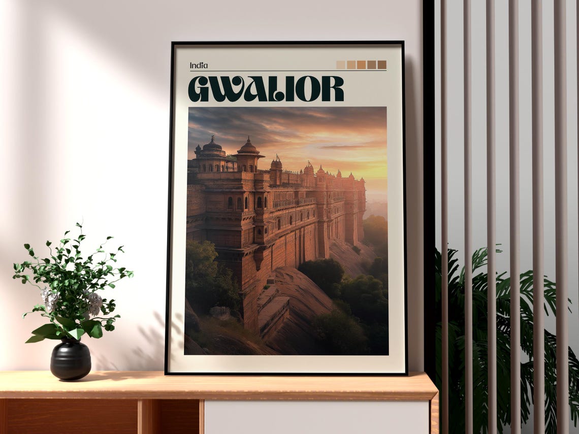 Gwalior India Majestic Hill Fort Palace Sunset Heritage Poster