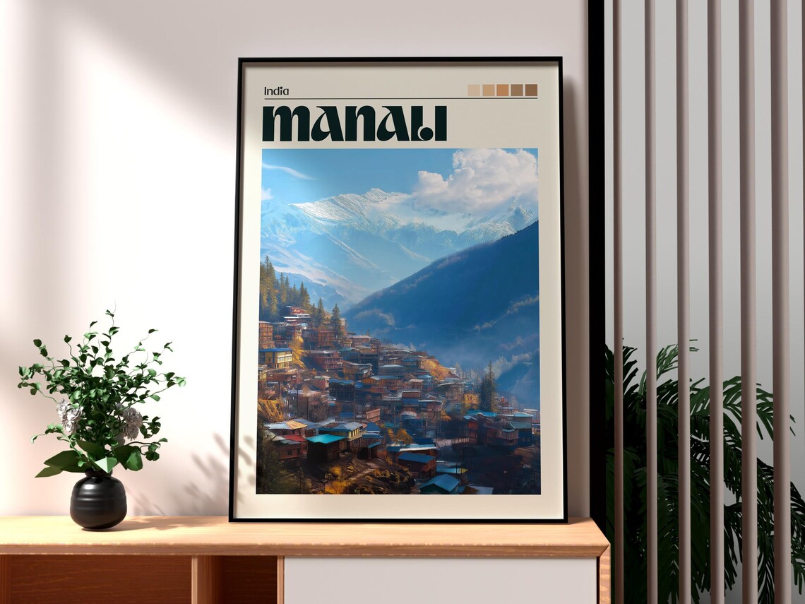 Manali India Himalayan Mountain Town Village Snowy Peaks Poster