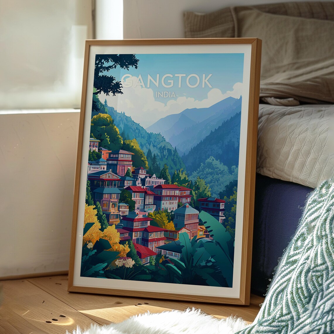 Gangtok India Colorful Hillside Town Himalayan Valley Travel Poster - Image 3