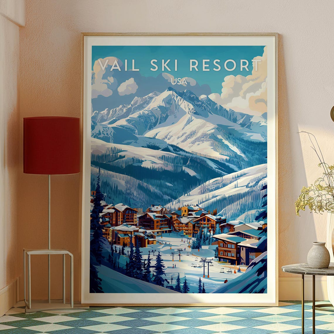 Vail Ski Resort USA Snowy Mountain Village Winter Sports Poster - Image 2