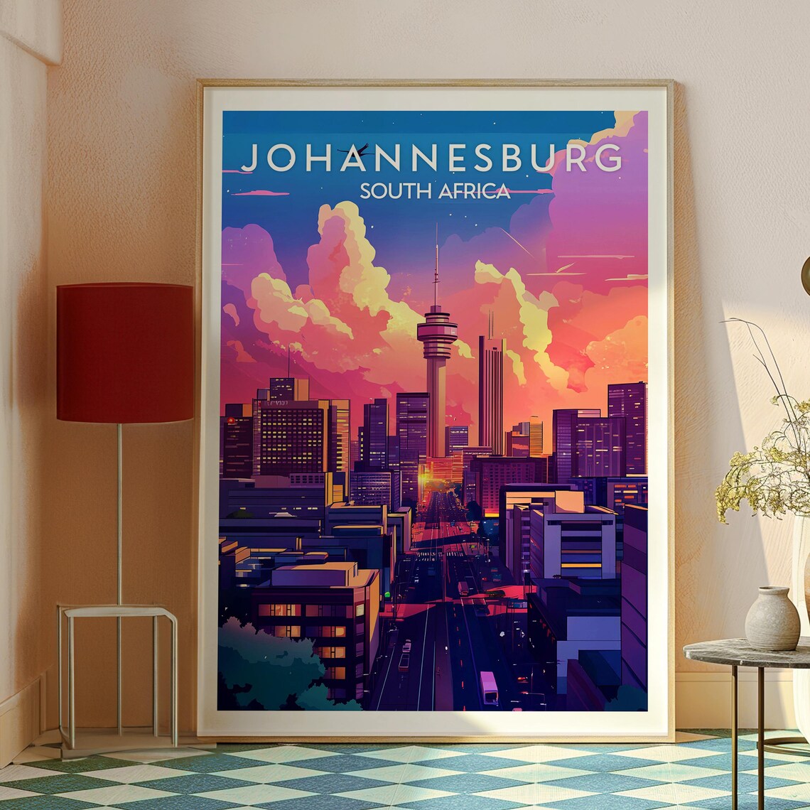 Johannesburg South Africa Neon Skyline Hillbrow Tower Poster - Image 2