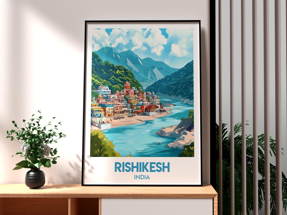 Rishikesh Travel Poster, India River Ganges Yoga