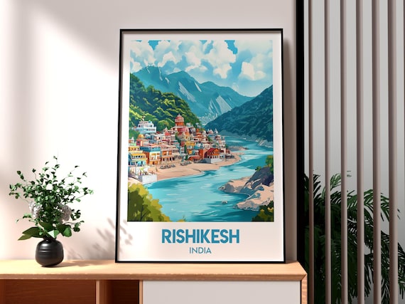 Rishikesh Travel Poster, India River Ganges Yoga