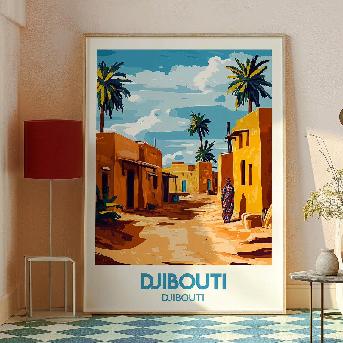 Djibouti Africa Desert Village Adobe Street Palm Trees Poster - Image 2