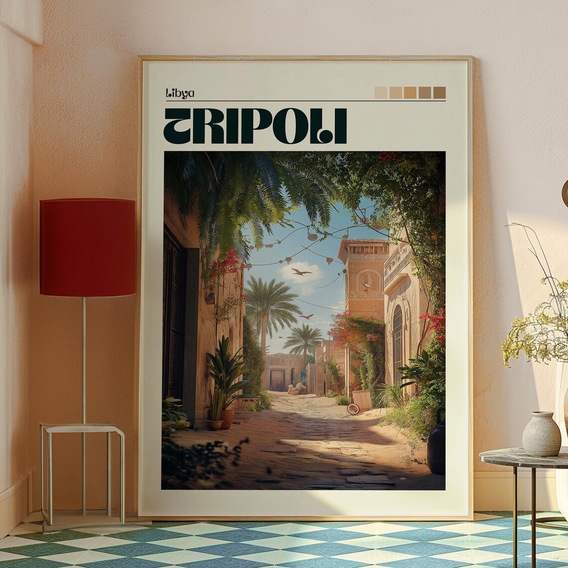 Tripoli Libya Old Town Alley Palms Bougainvillea Travel Poster - Image 2