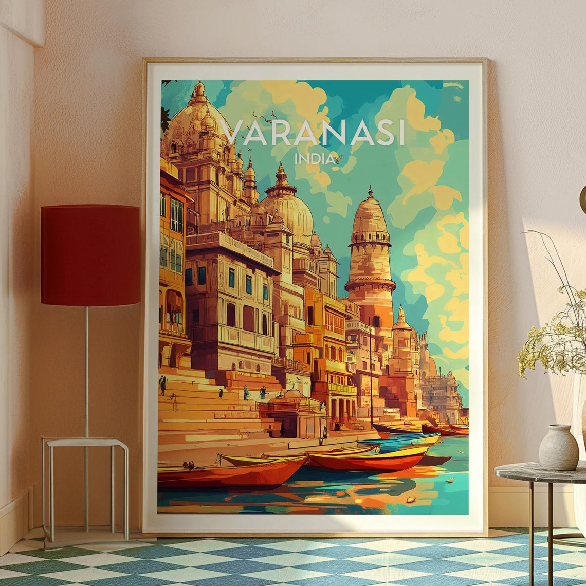 Varanasi India Ganges River Ghats Temples Boats Holy View Poster - Image 2