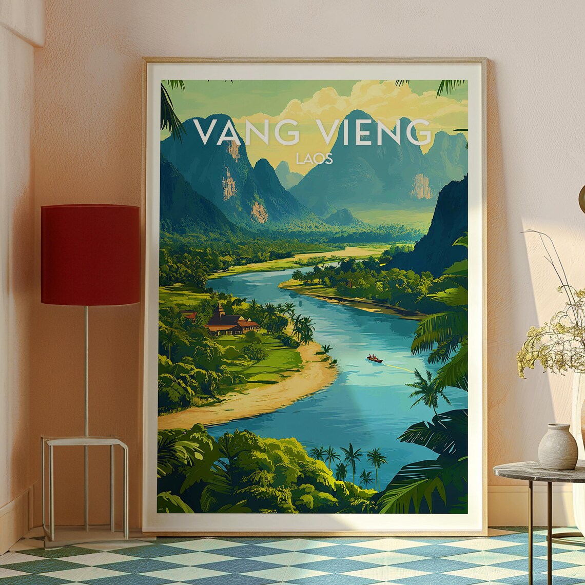 Vang Vieng Laos Limestone Karst Mountains River Valley Travel Poster - Image 2